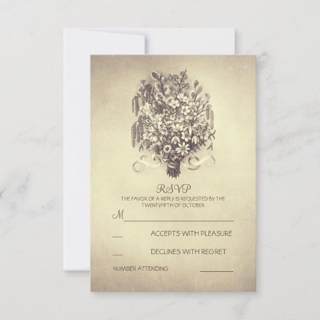 Tarjetas RSVP de bodas rusas vintage (Anverso)
