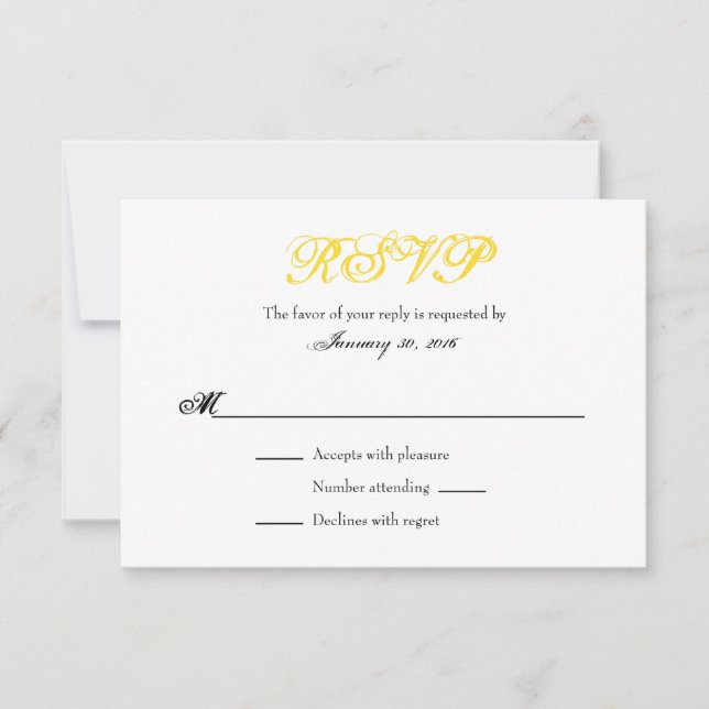 Tarjetas RSVP de bodas simples amarillas blancas l (Anverso)