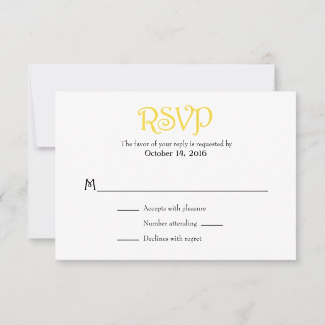 Tarjetas RSVP de bodas simples amarillas blancas l (Anverso)