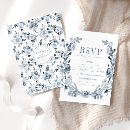 Tarjetas RSVP de Bohemia Floral Gris Azul