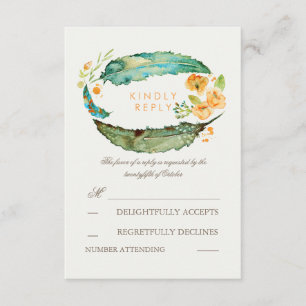 Tarjetas RSVP de Bohemian Feathers Verde azulada W