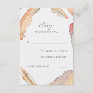 Tarjetas RSVP de Boho Feathers Watercolor Wedding