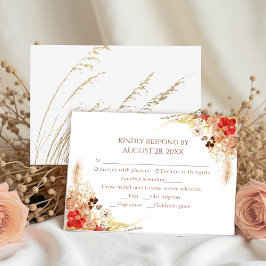Tarjetas RSVP de Boho Floral Otoño Boda dorada
