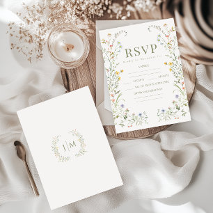 Tarjetas RSVP de Boho Wildflower Wreath Wedding Mo