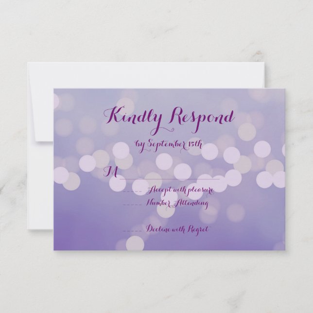 Tarjetas RSVP de Bokeh de Boda Morada Moderna Lila (Anverso)