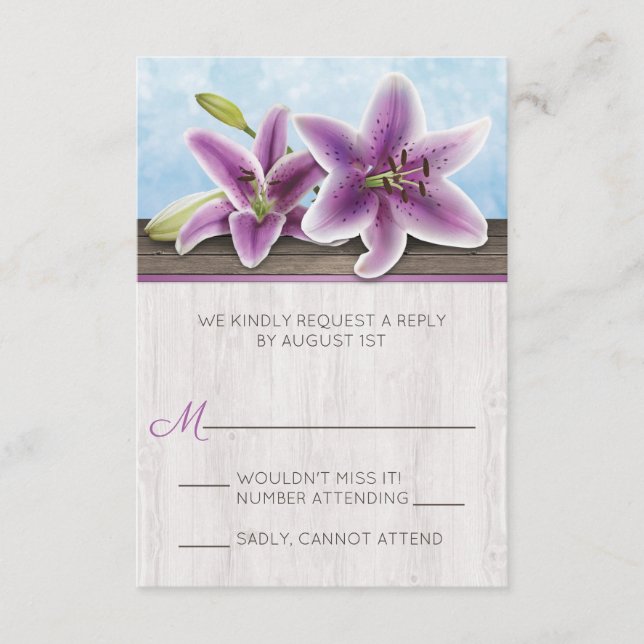 Tarjetas RSVP de bonito de Lily Púrpura (Anverso)