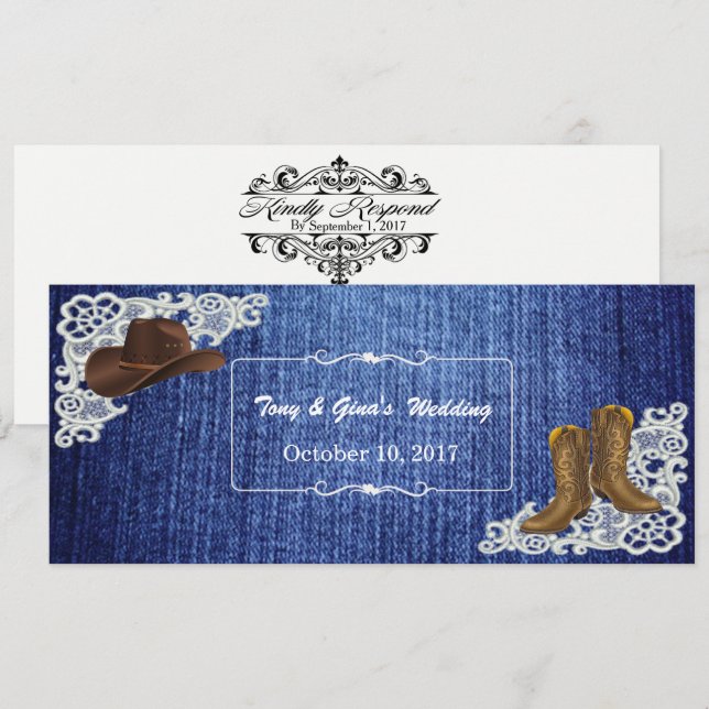 Tarjetas RSVP de boots y bodas de encaje (Anverso / Reverso)