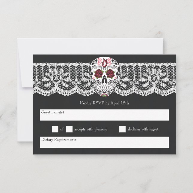 Tarjetas RSVP de Caída de Azúcar Rojo y Negro de l (Anverso)