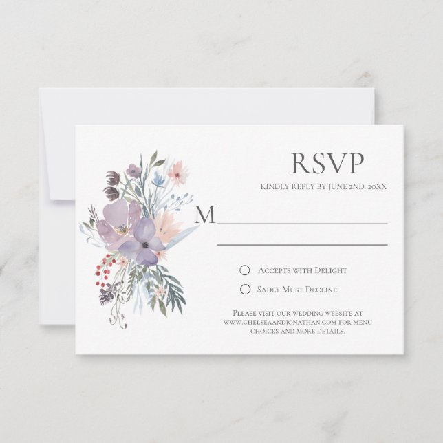 Tarjetas RSVP de caligrafía de campos misty (Anverso)