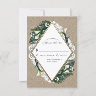 Tarjetas RSVP de Calla Lily Burlap y de Boda de La