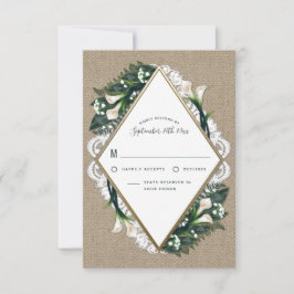 Tarjetas RSVP de Calla Lily Burlap y de Boda de La