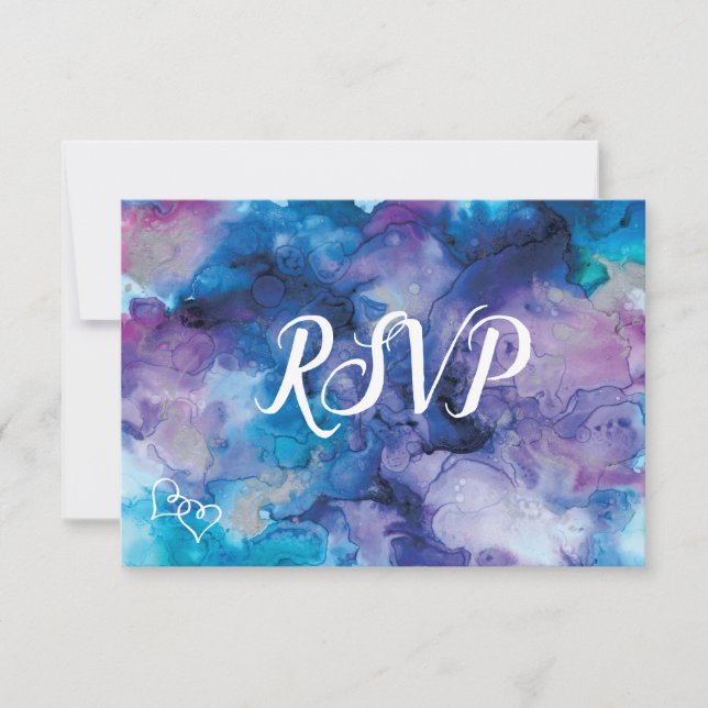 Tarjetas RSVP de casamiento azul púrpura (Anverso)