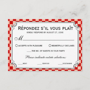 Tarjetas RSVP de casamiento con tablero de ajedrez