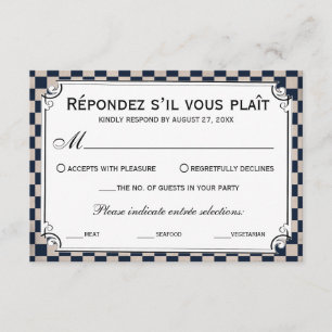 Tarjetas RSVP de casamiento con tablero de ajedrez
