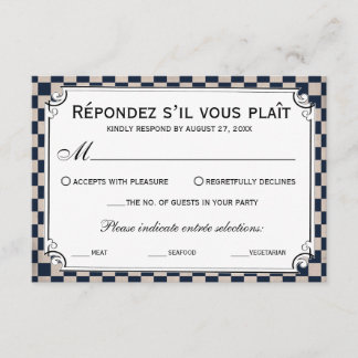 Tarjetas RSVP de casamiento con tablero de ajedrez