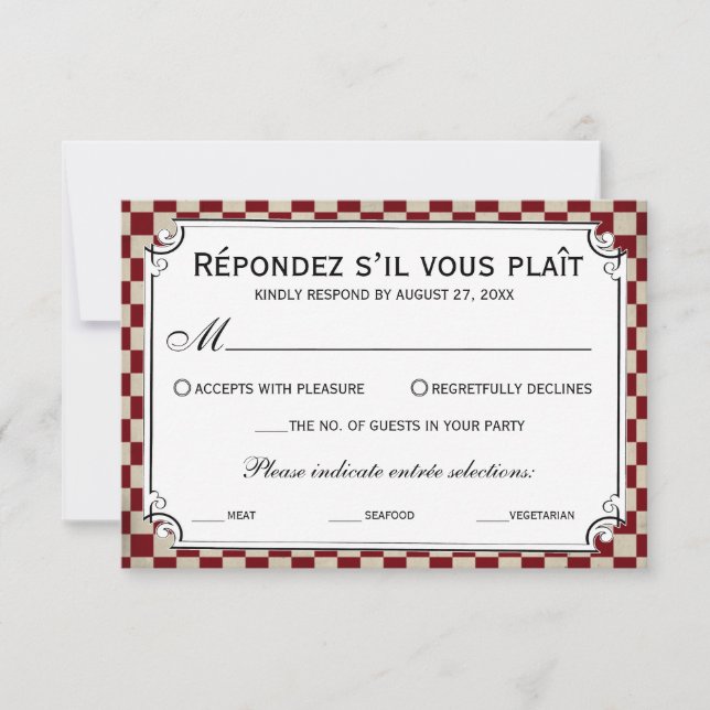 Tarjetas RSVP de casamiento con tablero de ajedrez (Anverso)