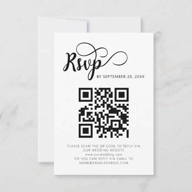 Tarjetas RSVP de casamiento de código QR modernas (Anverso)