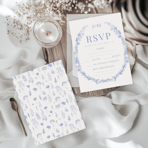 Tarjetas RSVP de casamiento de jardín floral azul 