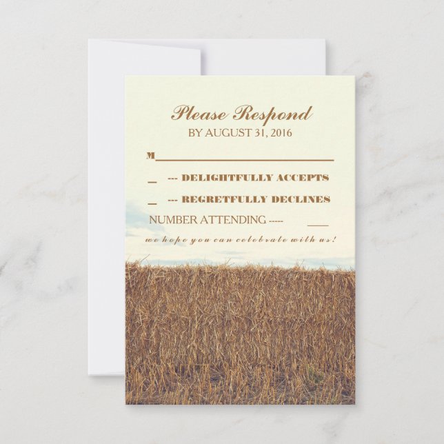 tarjetas RSVP de casamiento de paja rústico (Anverso)