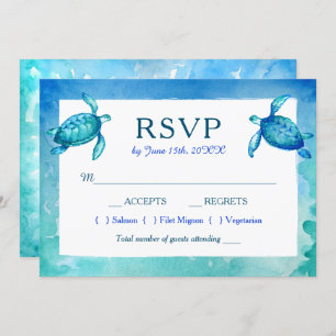 Tarjetas RSVP de casamiento de tortugas azules y v