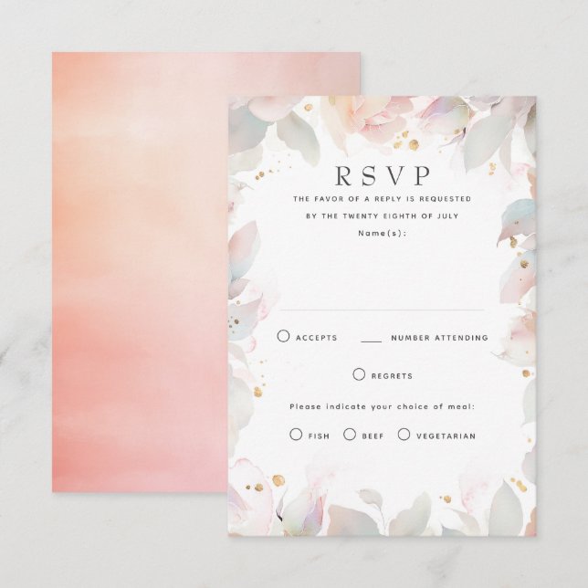 Tarjetas RSVP de casamiento floral suave ligero (Anverso / Reverso)