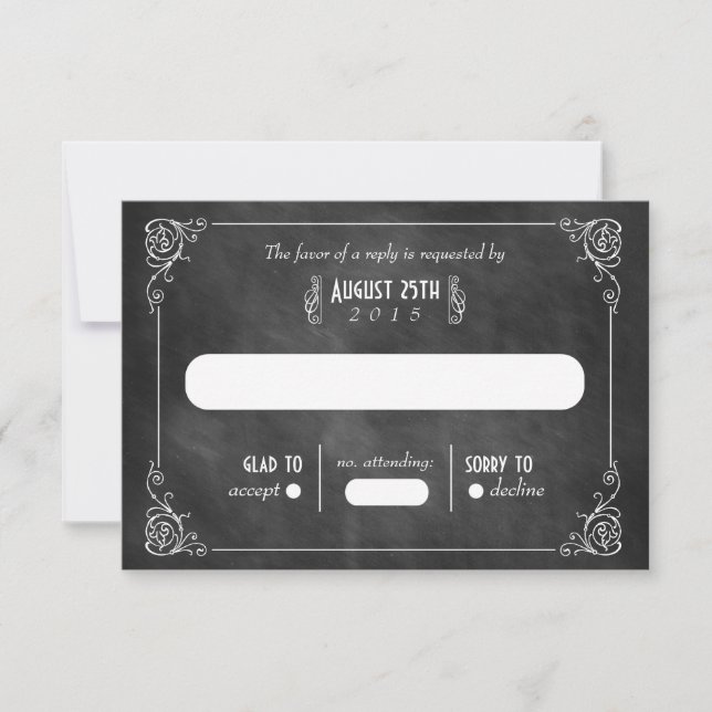 Tarjetas RSVP de Chalkboard Art Deco (Anverso)
