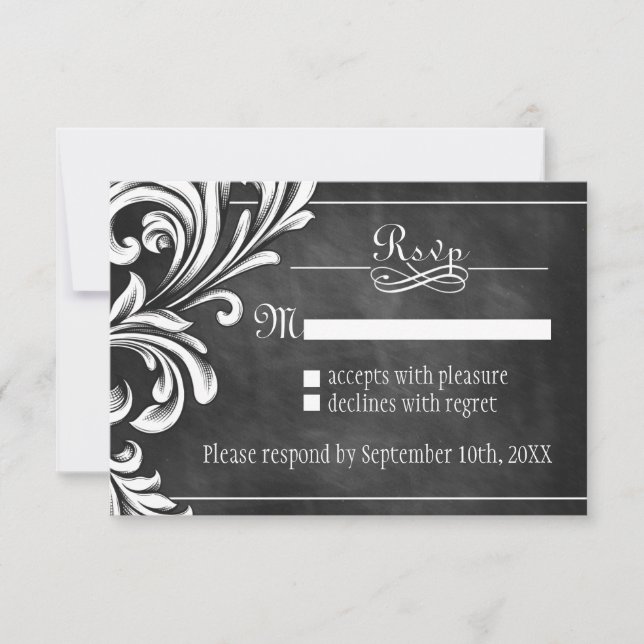 Tarjetas RSVP de Chalkboard Vintage (Anverso)