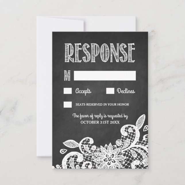 Tarjetas RSVP de Chalkboard y de Boda Rústica Lace (Anverso)