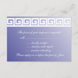 Tarjetas RSVP de clave griega azul y blanca
