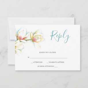 Tarjetas RSVP de color de agua de Magnolia blanca