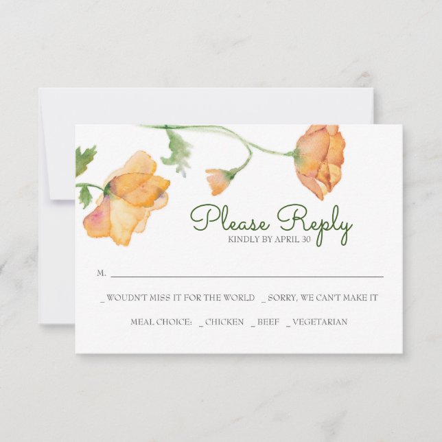 Tarjetas RSVP de color de agua floral naranja (Anverso)