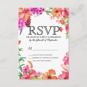 Tarjetas RSVP de color de agua rosada en el jardín