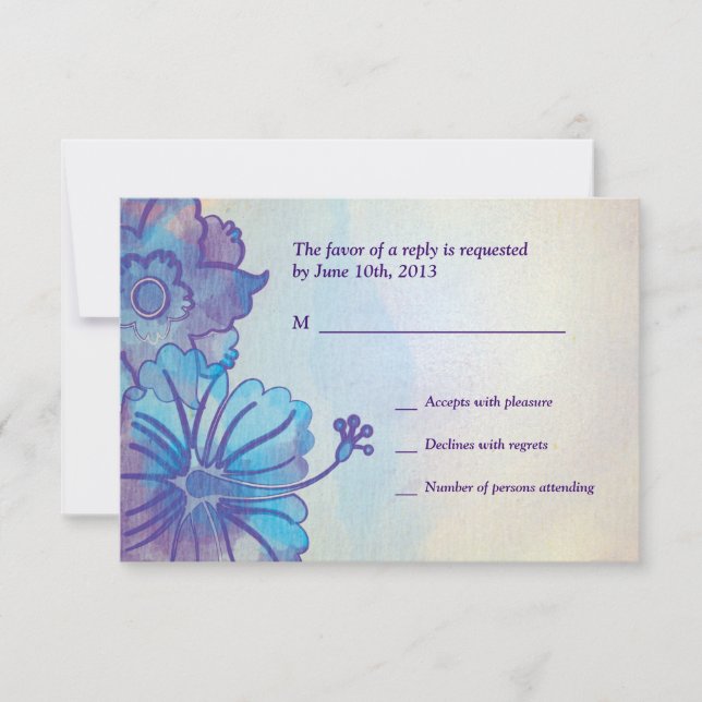 Tarjetas RSVP de color Floral Azul y Violeta (Anverso)