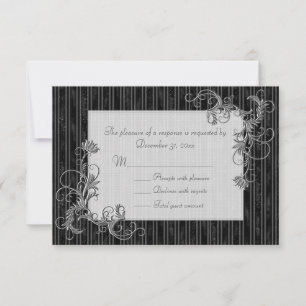 Tarjetas RSVP de color negro, blanco y plateado -