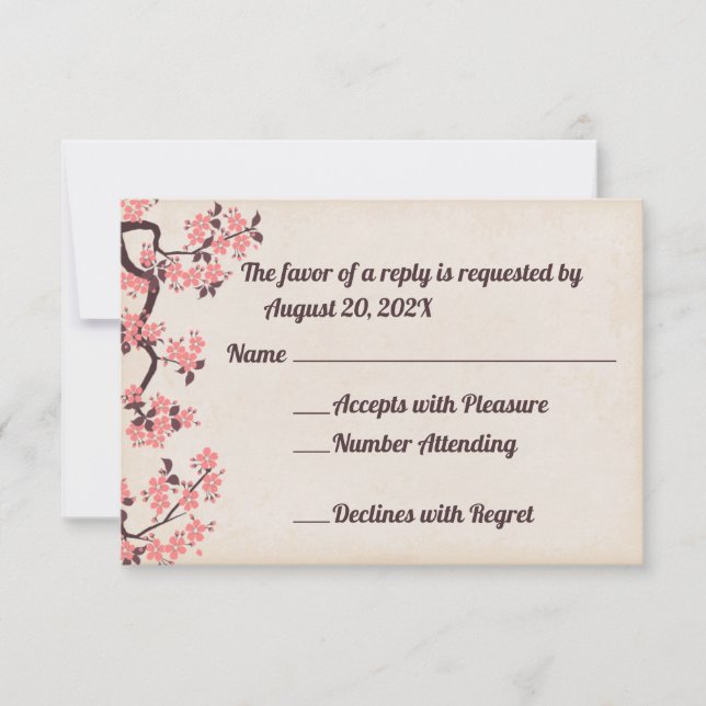 Tarjetas RSVP de color rosa Sakura Blossoms (Anverso)