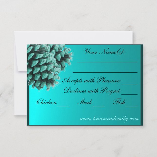Tarjetas RSVP de cono de pino de invierno azul rús (Anverso)