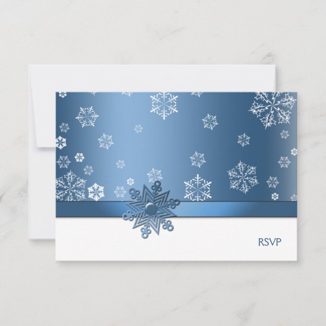 Tarjetas RSVP de copo de nieve azul y blanco para  (Anverso)