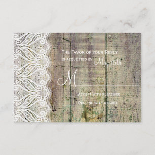 Tarjetas RSVP de Country Barn Wood and Lace Weddin