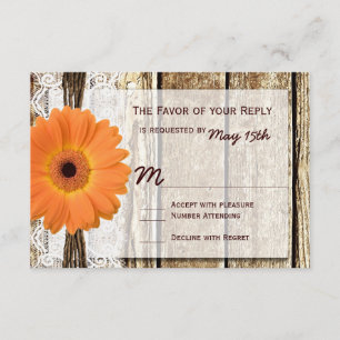 Tarjetas RSVP de Daisy Wedding, Naranja de Madera