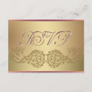 Tarjetas RSVP de damasco rosa y dorado