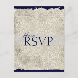Tarjetas RSVP de Damask clásicas, azul de la marin