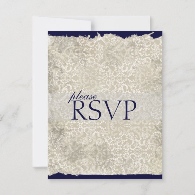 Tarjetas RSVP de Damask clásicas, azul de la marin (Anverso)