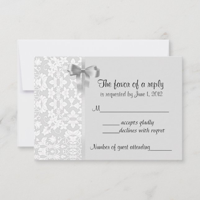 Tarjetas RSVP de Damask de plata (Anverso)