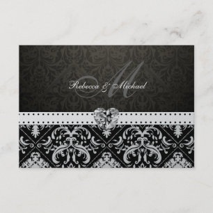 Tarjetas RSVP de Damask de plata metálica premium