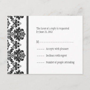Tarjetas RSVP de Damask en blanco y negro
