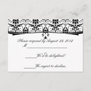 Tarjetas RSVP de Damask formales en blanco negro