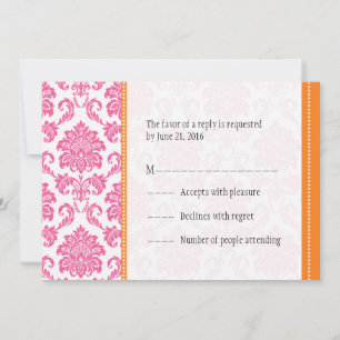Tarjetas RSVP de Damask rosa y Naranja