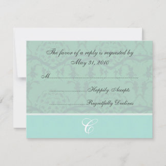Tarjetas RSVP de Damask verde de espuma marina