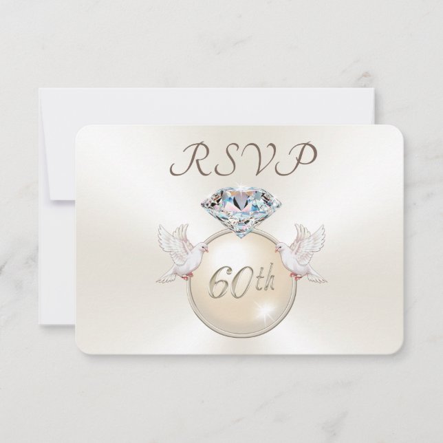 Tarjetas RSVP de Diamond Love Birds 60 Aniversario (Anverso)