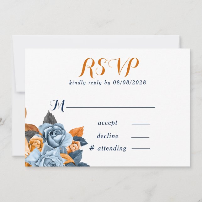 Tarjetas RSVP de Dusty Blue & Rusty Peony Floral W (Anverso)